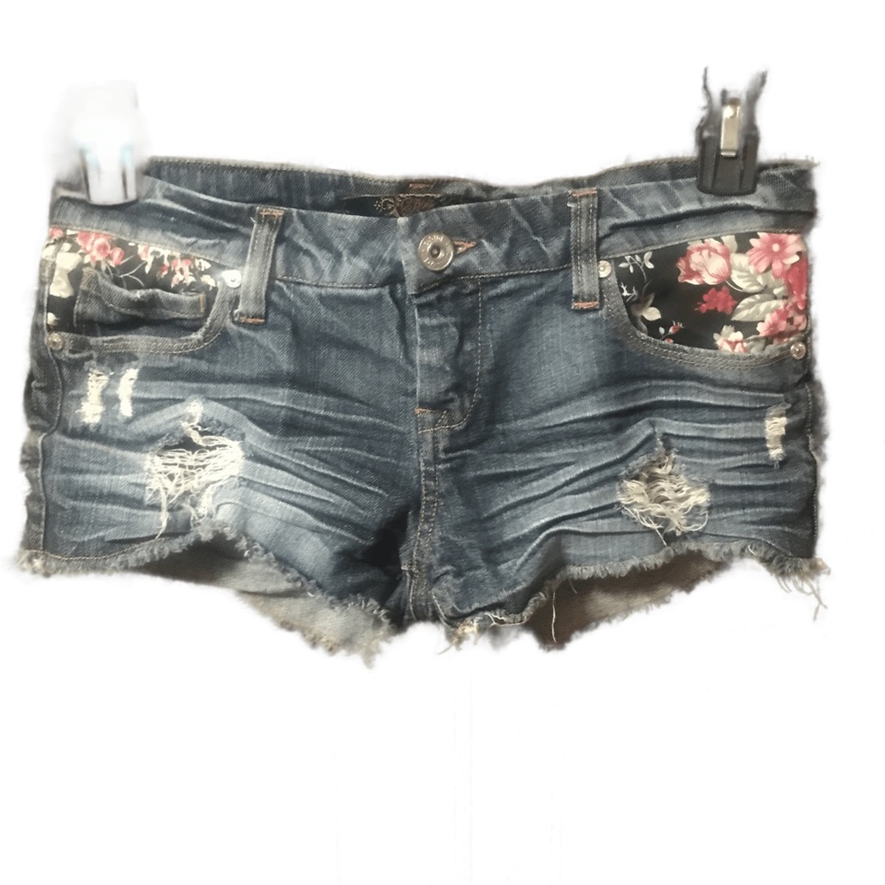 C. Pink floral denim blue jean shorts distressed celebrity pink size 5